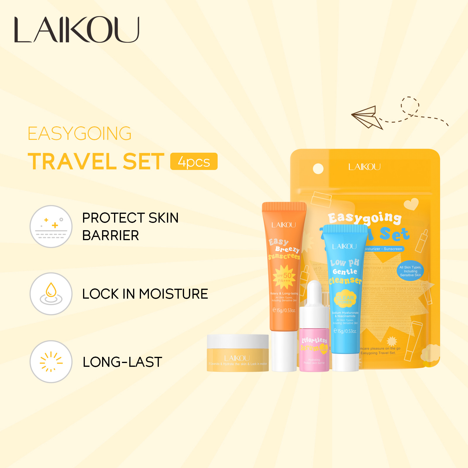 4PCS Laikou Ceramide ชุดเดินทา - Hyaluronic Acid Serum บทวิจารณ์และราคา